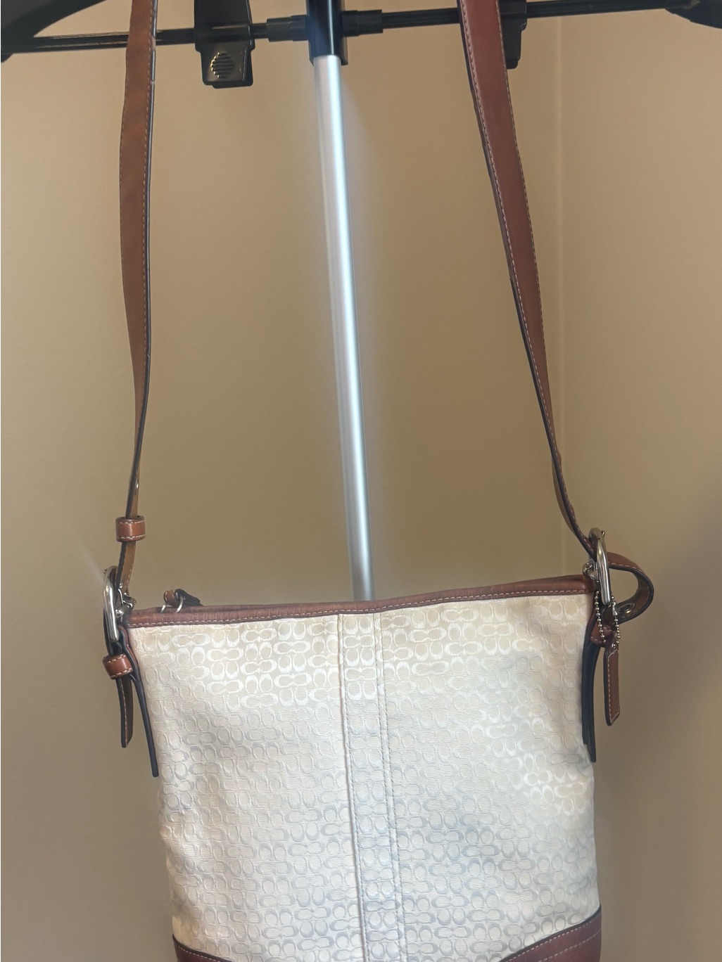 Vintage Y2k Coach F10944 Signature Jacquard Mini Duffle Crossbody Bag Brown